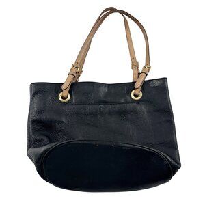 Michael Kors Black Leather Tote Bag With Tan Straps